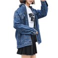 thumbnail image 1 of Chaqueta Vaquera Extragrande de Longitud Media para Mujer, Estilo Motero Azul L, 1 of 5