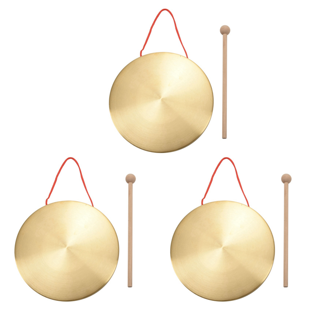 3pcs 22cm Hand Gong Brass Copper Chapel Opera Percussion with Round Play Hammer