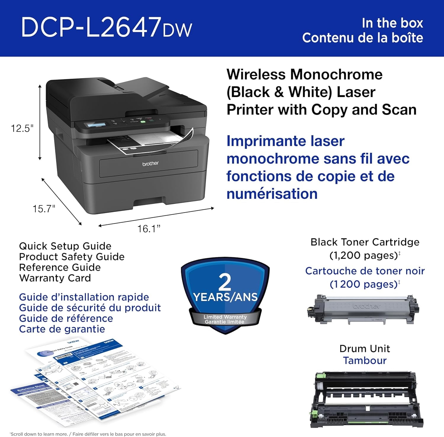 BROTHER DCP-L2647DW Wireless Monochrome All-in-One Laser Printer with Higher Yield Ink