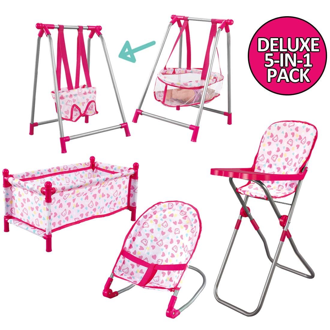 Childrens 5 in 1 Baby Doll Pretend Role Play Set with ...