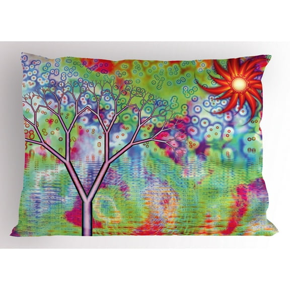 Ambesonne Digital Pillow Sham, Abstract Lake Tree, 26" X 20", Multicolor