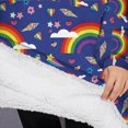 thumbnail image 3 of Oversized Wearable Blanket Hoodie,Dark Blue Rainbow Pattern Sherpa Blanket Hoodie with Super Pockets,Super Warm Fuzzy Pullover for Women & Men, 3 of 6