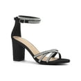thumbnail image 1 of BLISSFUL STEP Women's Shoes Rhinestone Crisscross Strappy Block Heel Faux Suede Ankle Buckle Sandals Black 6, 1 of 8