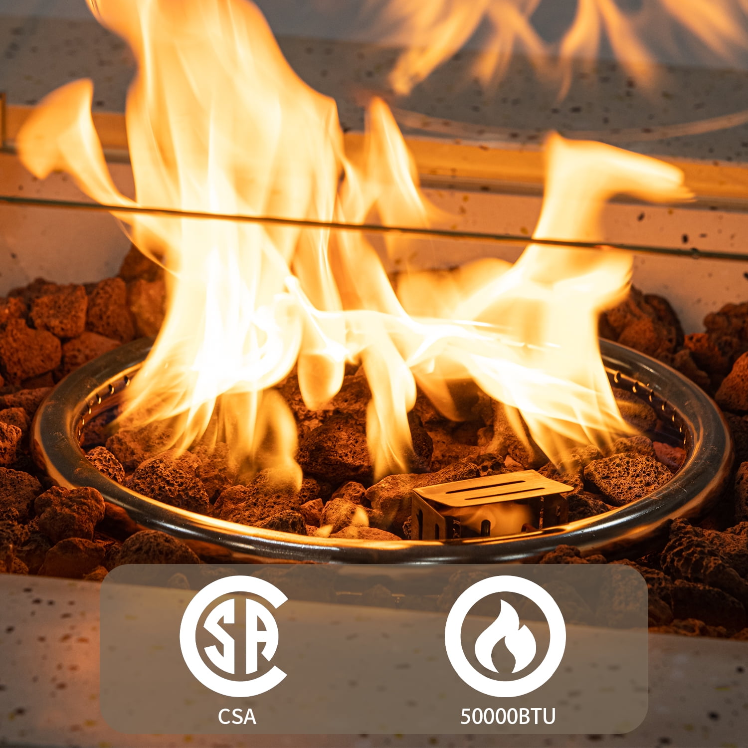 VENTOPYR 35''Outdoor Square Propane Fire Pit Table,Terrazzo White Faux Stone Fire Pit Set with Wind Guard