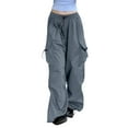 thumbnail image 4 of Women's Pants Fashion Casual Pants For Women Cargo Trousers Baggy Wide Leg With Elastic Oversized Vintage 90s Track Parachute Trousers Sweatp, 4 of 7