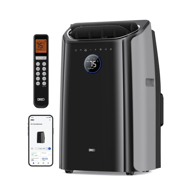 Aire acondicionado portátil Dreo, unidad de aire acondicionado de 12.000 BTU para dormitorio con refrigeración sin drenaje, aire acondicionado inteligente para habitación interior