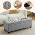 thumbnail image 4 of 51" Fabric Storage Ottoman Bench, Tufted Upholstered Rectangle Storage Bench with Hinge for End of Bed Bedroom Living Room Hallway (Light Gray), 4 of 10