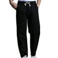 thumbnail image 2 of Lovskoo Men's Pants Casual Trendy Solid Color Straight Leg Pants Drawstring Elastic Waist Pants Black, 2 of 5