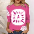 thumbnail image 2 of WREESH Womens Breast Cancer Awareness Shirts Three Quarters Sleeve T-Shirts Casual Crewneck Bleach Tops Pink Ribbon Printed Tees Loose Comf Workout Blouses Pink F, 2 of 4