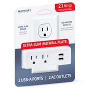 Merkury Innovations Ultra-Slim Wall Tap - 2 AC Outlets, 2 USB-A Ports, 2.1 Amps Fast Charging, Electrical Outlet Extender Wall Tap for Home