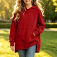 thumbnail image 6 of Qingpeng Big Kids Side Slit Hooded Pullover Top Longline Long Sleeve Sweatshirt with Front Pocket, 6 of 8