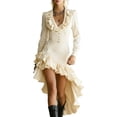 thumbnail image 3 of ClodeEU Women's V Neck Long Sleeve Dress with Ruffle Hem ,Trendy Casual High Waist Vacation Midi Dress Beige,Womens Plus M, 3 of 6