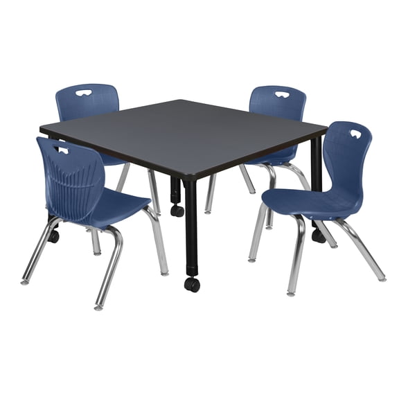 Tables > Height Adjustable > Square Mobile Table & Chair Sets, 42 W, 42 L, 23-34 H, Grey
