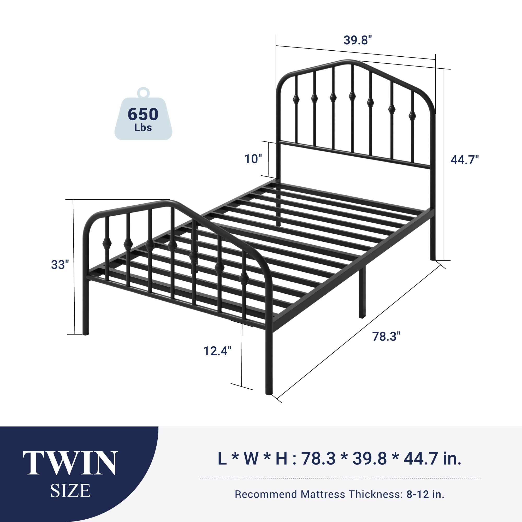 Sifurni Twin Size Bed Frame, Heavy Duty Metal Platform Bed with Vintage Victorian Headboard & Footboard, Black