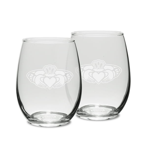 Claddagh Ring Logo 15 oz Stemless White Wine Glass - Set of 2