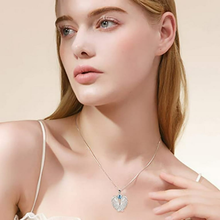 RnemiTe-amo Angel Wings Necklace 925 Silver Guardian Angel Pendant
