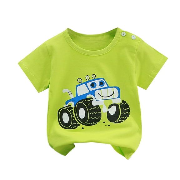 Boys T Shirts Summer Children's Cartoon Car Print Cotton Breathable Soft Short Sleeved Casual T Shirt Toddler T Shirts Green 6 Months-12 Months