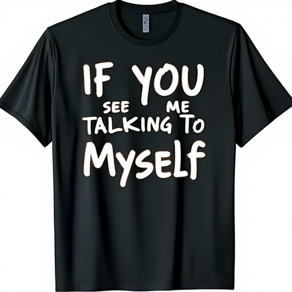 Funny Black T-Shirt: If You See Me Talking to Myself Hand Drawn Design
