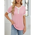 thumbnail image 5 of Women Tops under $5! Cagogo Summer Tops for Women Short Sleeve Button V Neck T Shirts Dressy Casual Loose Color Block Ribbed Summer Tops Blouses Blusas Casuales de Mujer Bonitas, 5 of 8