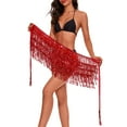 thumbnail image 5 of Zando Sequin Fringe Skirts for Women Tassel Wrap Belly Dance Skirt Sparkly Hip Scarf Glitter Rave Outfits Costume Festival Red, 5 of 6