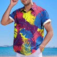 thumbnail image 4 of Mens Manga Corta Botón Abajo Camisas Casual Suelto Impreso Cardigan Girar Cuello Blusa, Transpirable para el Entrenamiento, 4 of 6