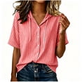thumbnail image 2 of Fancifize Short Sleeve Hoodies for Women V Neck Striped Button Down Shirts Casual Loose Blouses Summer Hooded Tops, 2 of 6