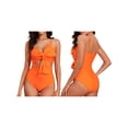 thumbnail image 3 of Yunliwuli Women Monokini Bathing Suit Solid Color Cutout Front Bowknot Spaghetti Strap Sleeveless Swimsuits Summer Swimwear Bikini, 3 of 10