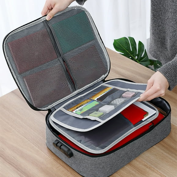 Locking Document Organizer 1PC,Secure File Storage Case14.17x10.63x3.94in,Portable Cationic Cloth Box with Dividers for Travel Office Home Valuables(Gray)
