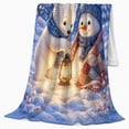 thumbnail image 2 of Polar Bear Snowman Friendship Snowy Forest, Festive Holiday Scene, Warm Flannel Blanket for Living Room and Reading Nook, Art Lovers Christmas Gift, Festive Home Decor, 2 of 9