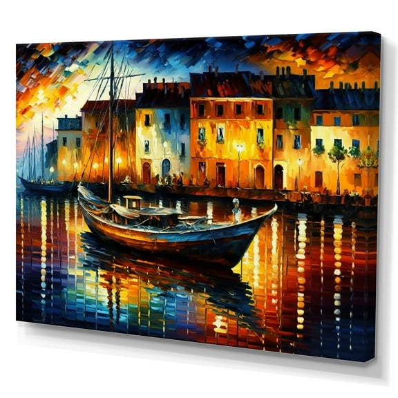 Designart Colorful Port With Fishing Boat I Canvas Wall Art