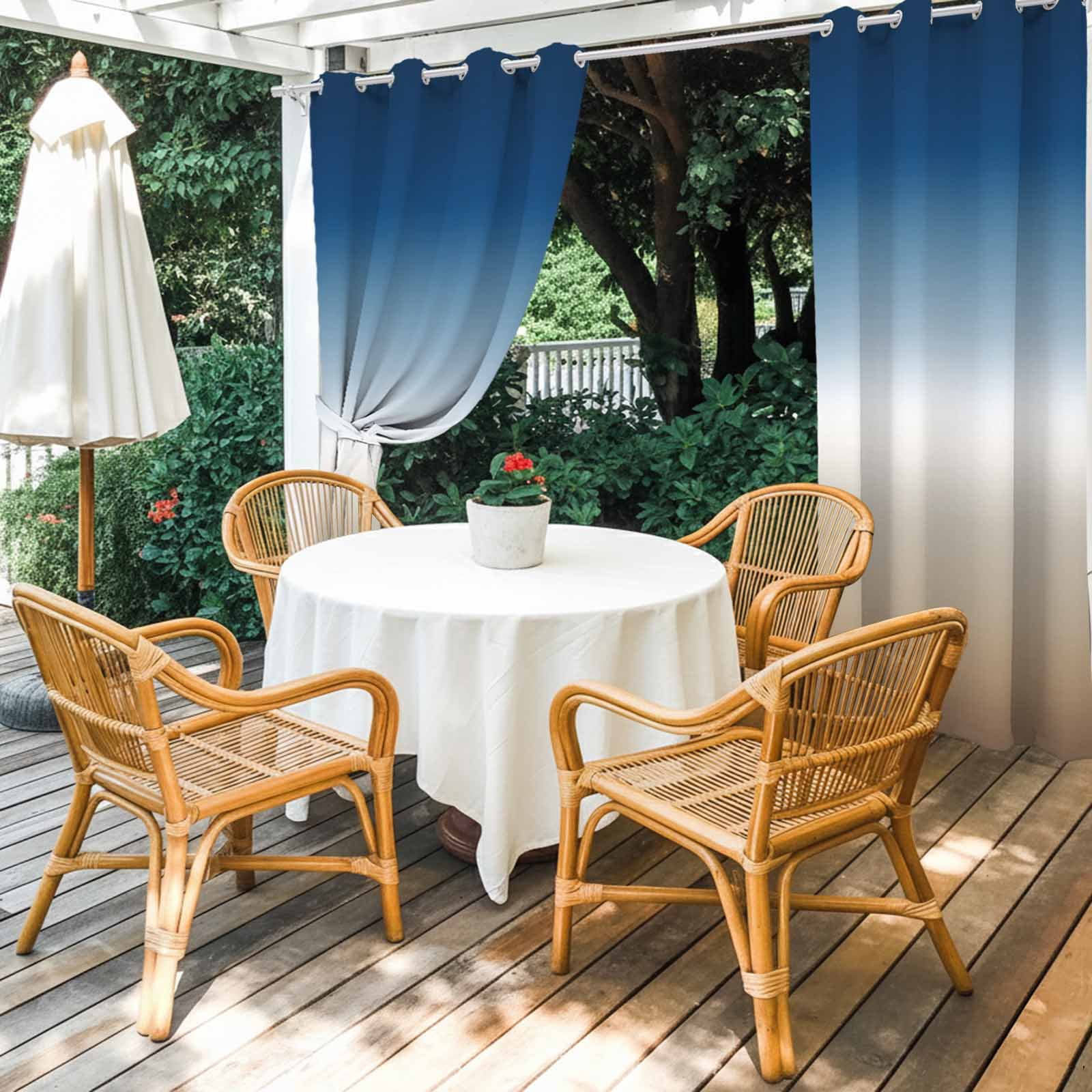 Outdoor Curtains for Patio Waterproof, Navy Blue Beige Ombre Cream Windproof Pravicy Outside Porch Blackout Curtain, Modern Abstract Art Aesthetics Sun Blocking Grommets Curtains for Cabana 54"x108"