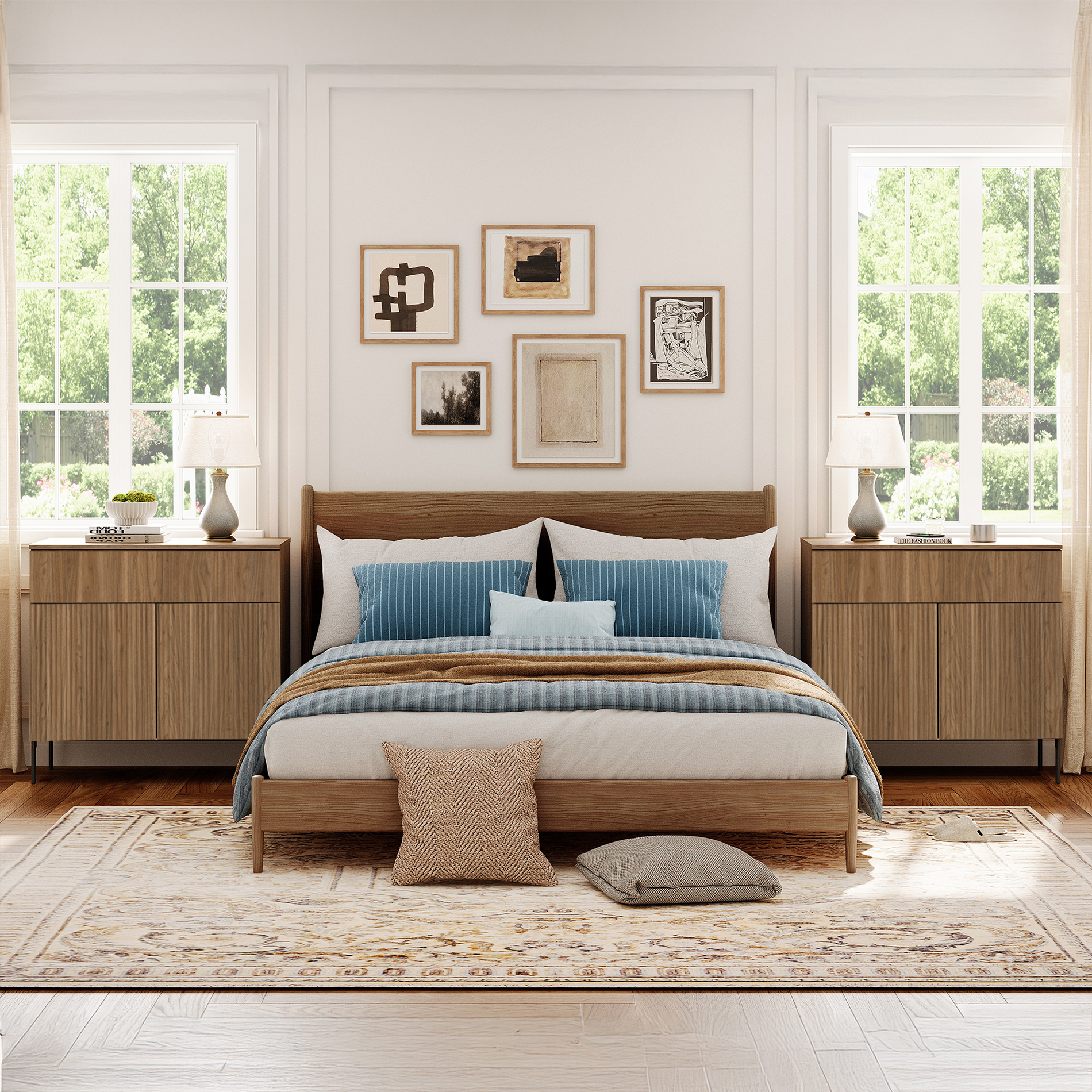 Modern Minimalist Nightstand Set of 2, 31.5" Wood End Table,Reeded Design Bedside Table for Bedroom, Living Room,Entryway