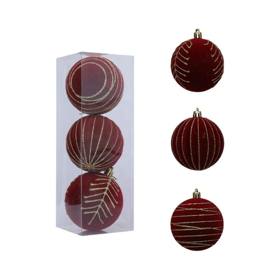 hulanddfd Velvet Christmas Ball Ornaments Pack of 3pcs Red Shatterproof Flocked Xmas Balls Xmas Hanging Decoration for Tree Railing and Wedding Home Decor 8cm/3.15"