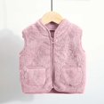 thumbnail image 2 of Quealent Toddler Baby Girl Boys Sleeveless Fleece Plush Vest Sherpa Waistcoat Kids Solid Color V-neck Zipper Outerwear with Pockets (Pink, 12-18 Months), 2 of 6