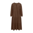 thumbnail image 3 of IROINNID Rollbacks Long Sleeve Dress for Women Fall Dress Full-Length Empire Dress Loose V-Neck Long Sleeve Comfy Solid Button Dresses,Coffee, 3 of 5