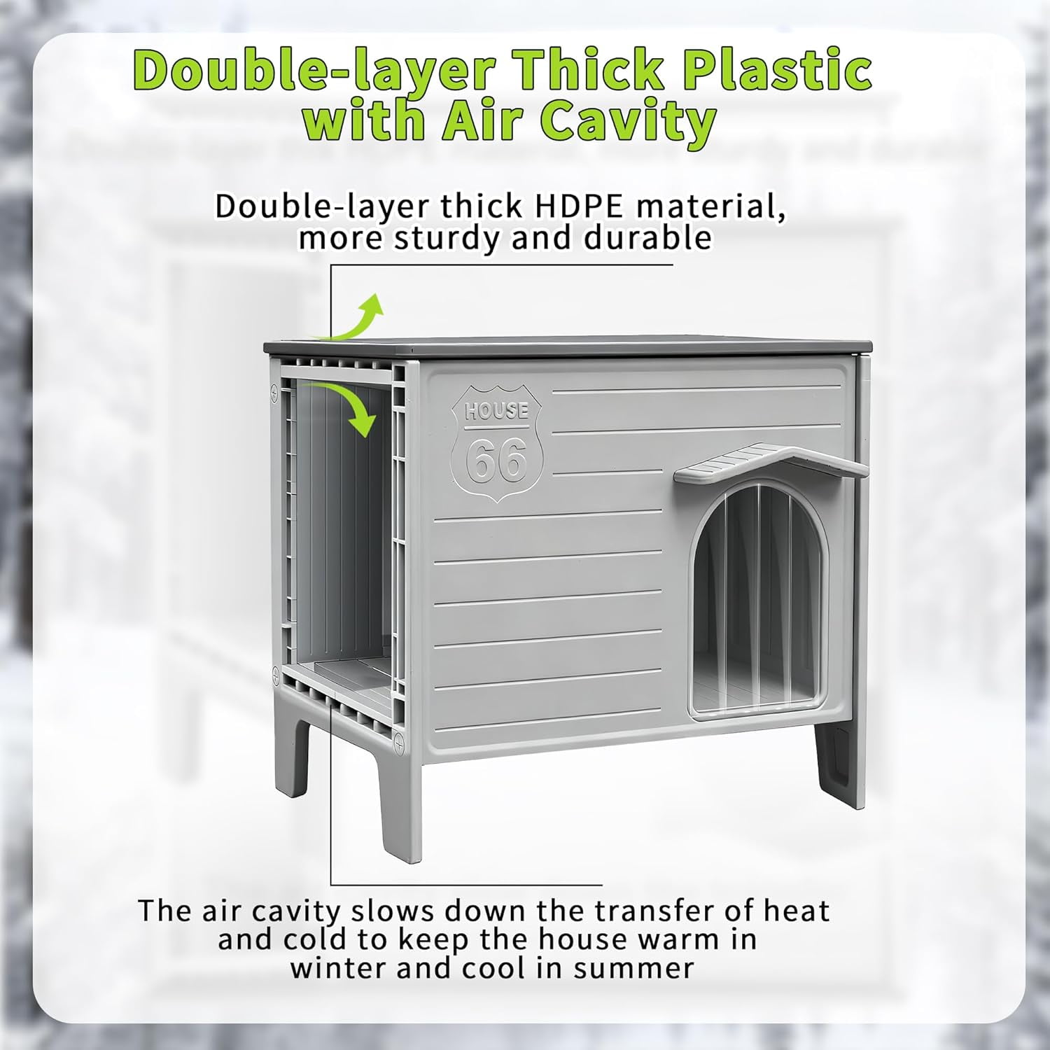 Dog House Outdoor Indoor for Small Medium Dogs, Insulated Dog House with Mat, Plastic Elevated Outdoor Dog House Waterproof Dog Kennel with Window, Clean Easily(M & Mat)