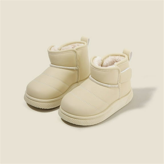 dazeni Girls Boys Snow Boots Kids Winter Solid Round Toe Ankle Booties Warm Fleece Lined Snow Shoes Cold Weather Short Boots