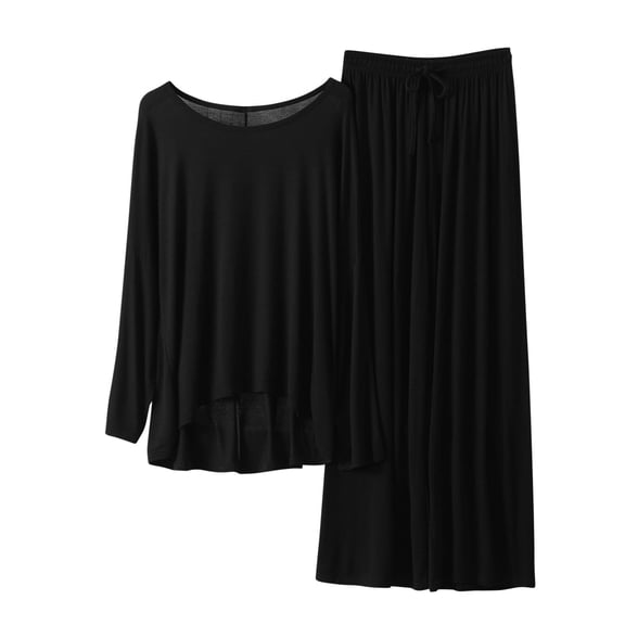 fheaev Two Piece Pajama Set For Women Pajamas Sets 2 Piece Summer Spring Outfits Thin Sleeves Large Size Casual Home Long Sleeved Wide Leg Pants Set Vacation Clothes