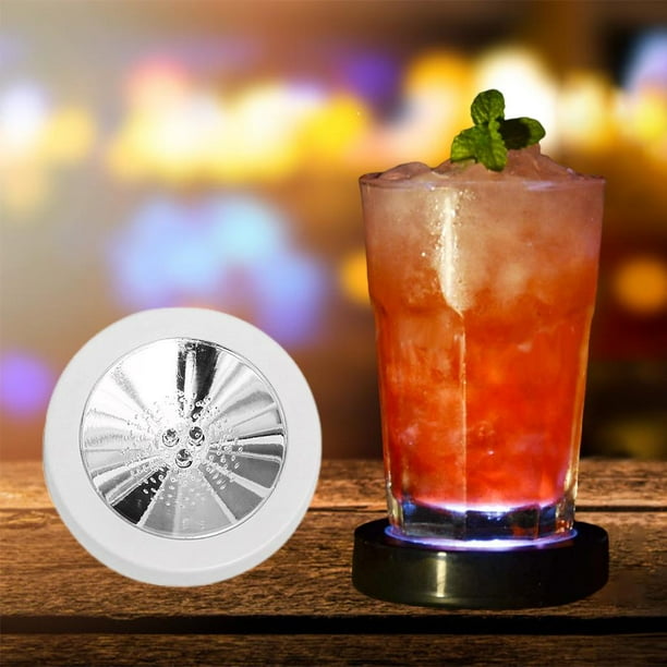 Base de cóctel con luz LED, posavasos, luces de colores, mantel luminoso, mantel intermitente para taza, para cerveza, champán, discoteca, hogar, Navi USB blanco Macarena montaña rusa de luz de destello