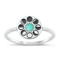 CHOOSE YOUR COLOR Simulated Turquoise Sun & Moon Phases Ring .925 Sterling Silver Band Blue CZ Female Size 7