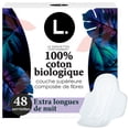 thumbnail image 2 of L. Ultra Thin Pads for Women, Organic Cotton Top Layer, Extra Long Overnight Absorbency, Menstrual Pads with Wings, 48 CT, 2 of 18