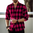 thumbnail image 1 of Camisas casuales de manga larga con estampado de cuadros para uso diario para hombres ropa sencilla estilo americano vintage camiseta de solapa de calle de gran tamaño, 1 of 6