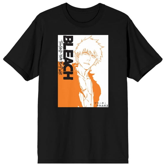 Bleach 1000 Year Blood War Ichigo Orange Box Art Crew Neck Short Sleeve Men's Black T-shirt-Medium