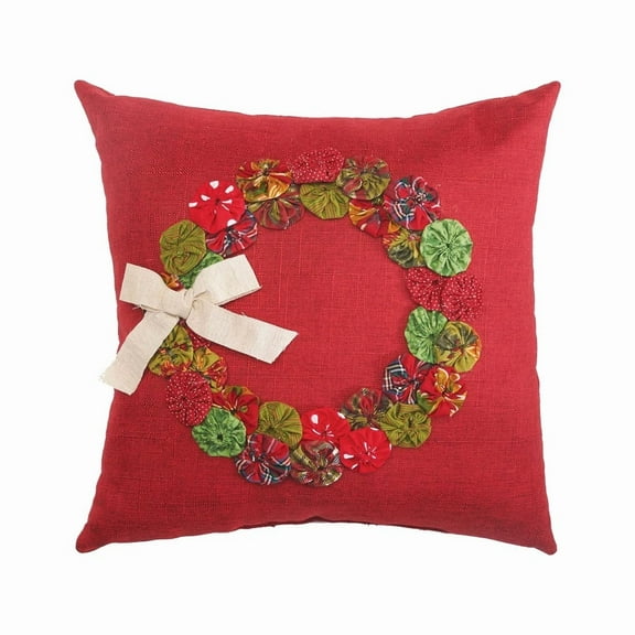 16" X 16" Holiday Yo-Yo Wreath Embellished Pillow