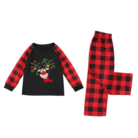 

Christmas Pajamas for Family Parent-Child Outfit Winter Fall Matching Plaid Sleeves Cute Pattern Printing Festival Pajama Sets