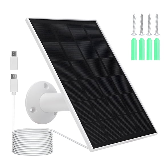 8W Solar Panel for Security Camera, Solar Panel with Micro USB & USB C Port for 5V Outdoor Rechargeable Battery Camera, IP65 Waterproof, 360° Adjustable Security Mount, 9.8ft Cable