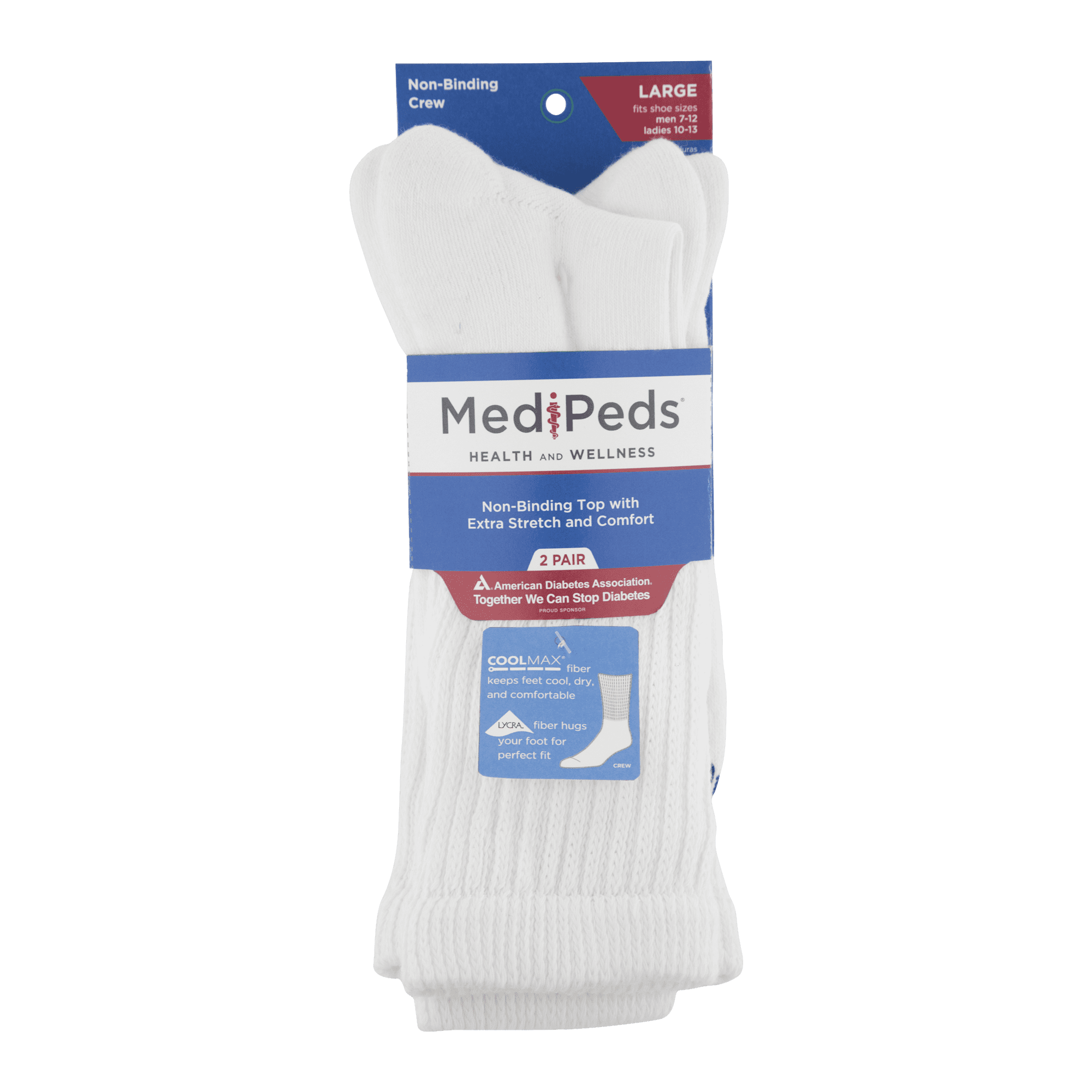 MediPeds Diabetic Cool Max Crew Socks, Large, 2 Pack – Walmart ...