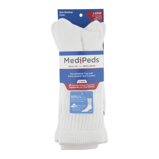 MediPeds Diabetic Cool Max Crew Socks, Large, 2 Pack