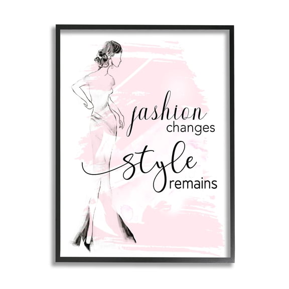Stupell Industries Fashion Changes Style Remains Glam Quote Woman Graphic Art Black Framed Art Print Wall Art, Design by Tava Studios