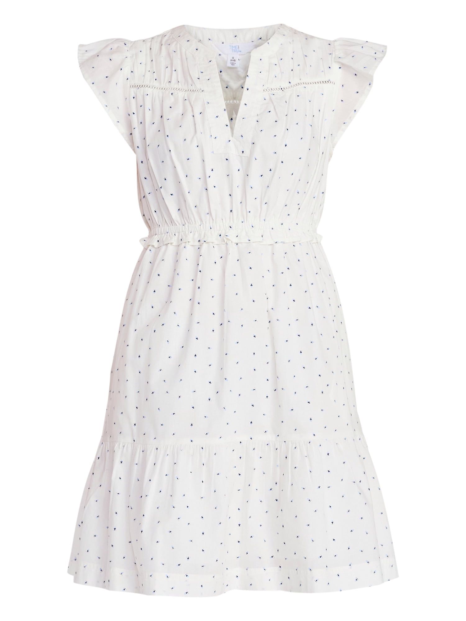 Time and Tru Women's Cotton Flutter Sleeve Mini Dress, Sizes XS-XXXL